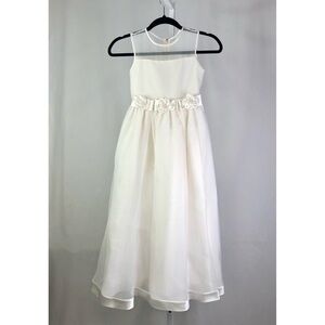Santa Monica formal dress First Communion Flower Girl white sheer roses 7